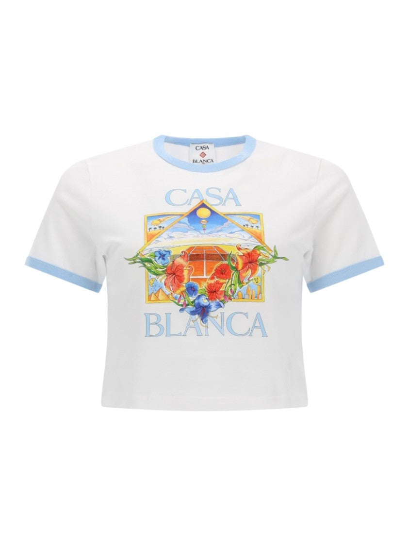 Casablanca Tennis Landscape Ringer Cropped T-Shirt