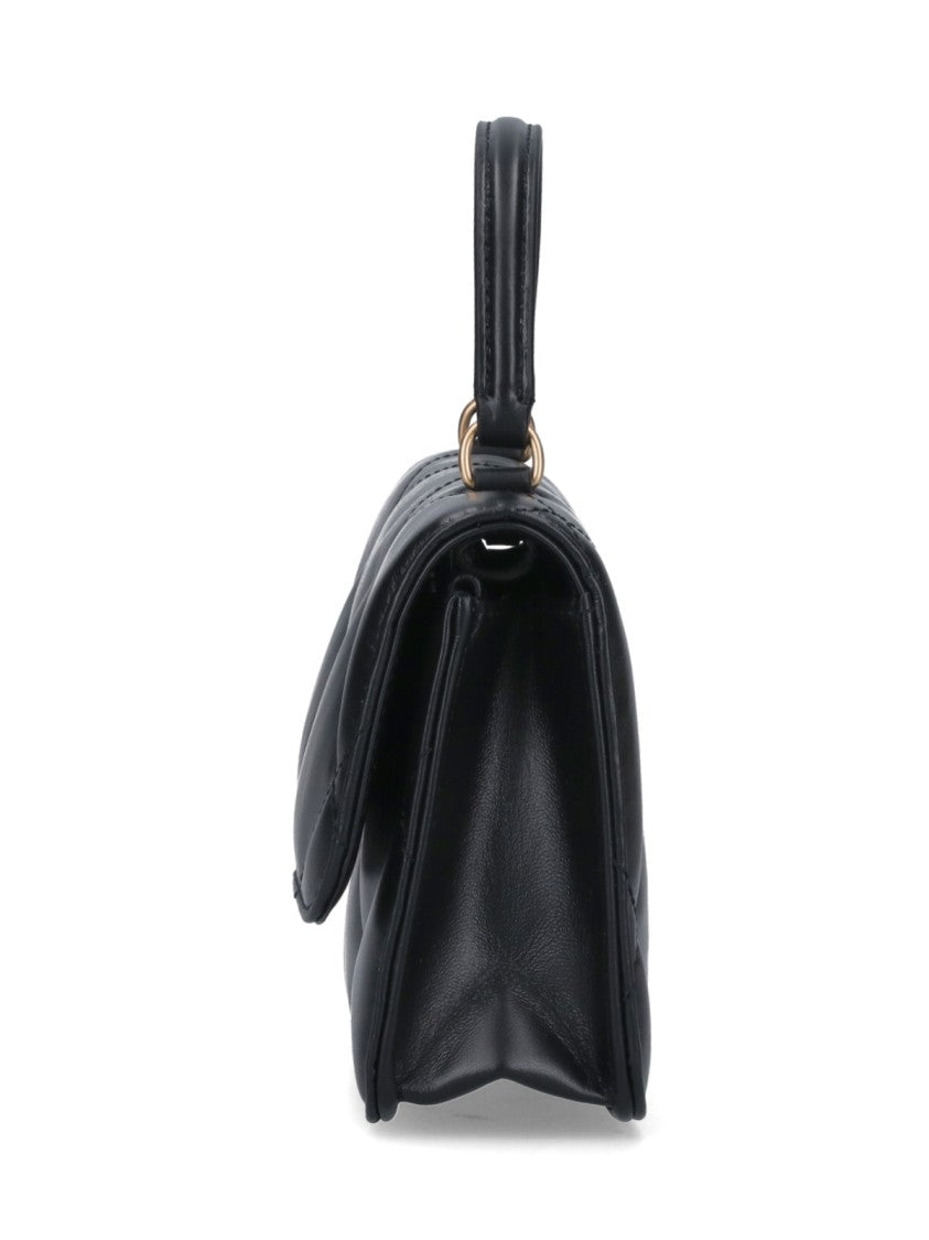 Tory Burch Quilted Black Calfskin 'Kira' Handbag With Gold Chain Detail