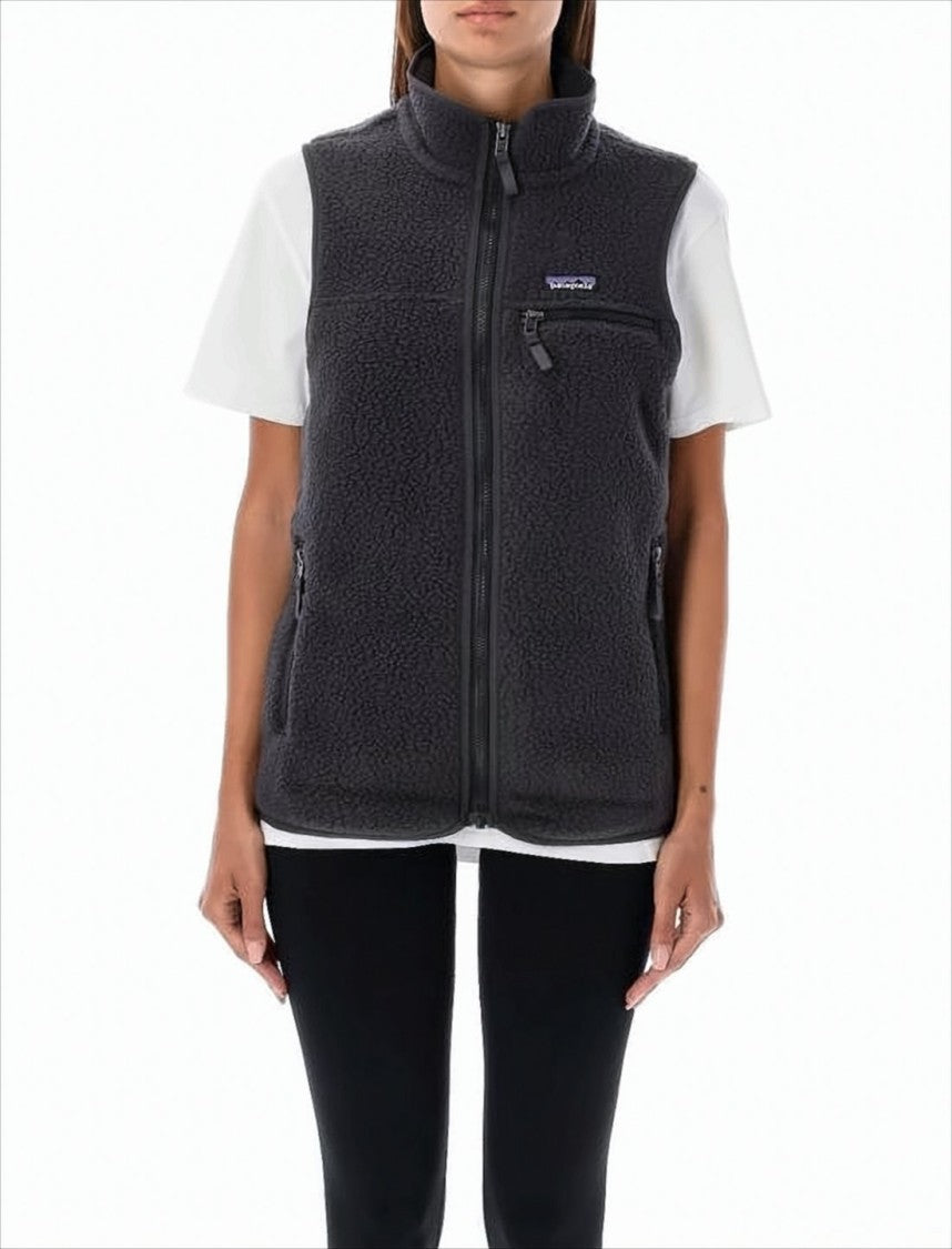Patagonia Textured Fleece Vest With High Collar And Zippered Pockets