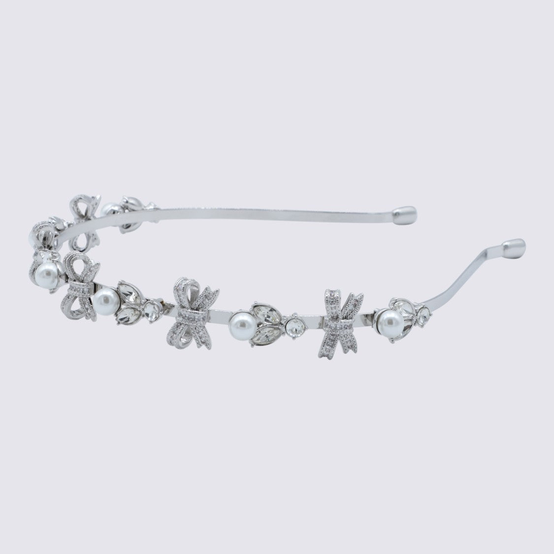 Self-Portrait Silver-Tone Headband With Bow Embellishments And Crystal Accents