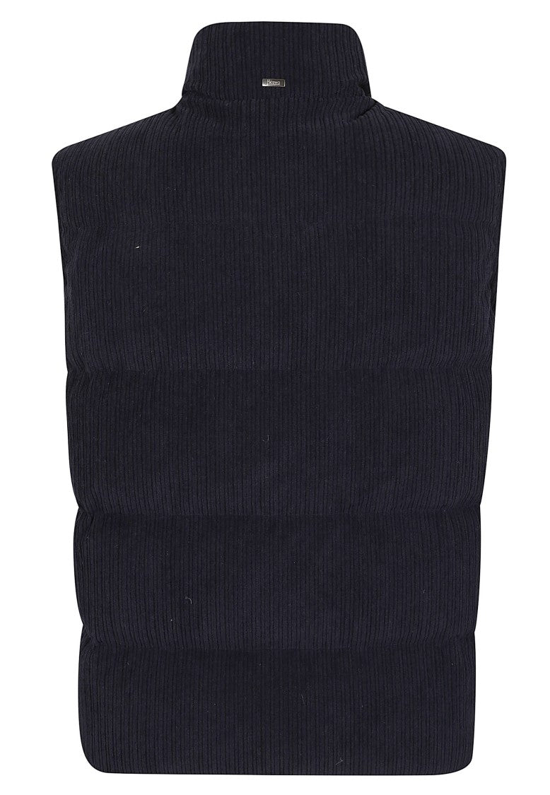 Herno Wide-Wale Corduroy Vest With High Collar And Padded Design