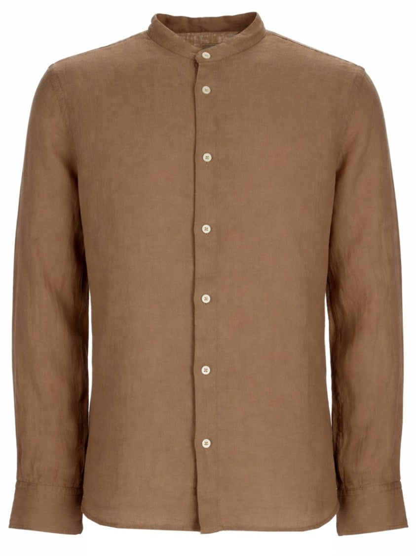 120% Lino Slim-Fit Linen Mandarin Collar Casual Shirt