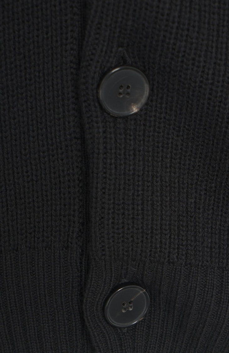 Amaranto Ribbed Wool Cardigan With Classic Round Neckline