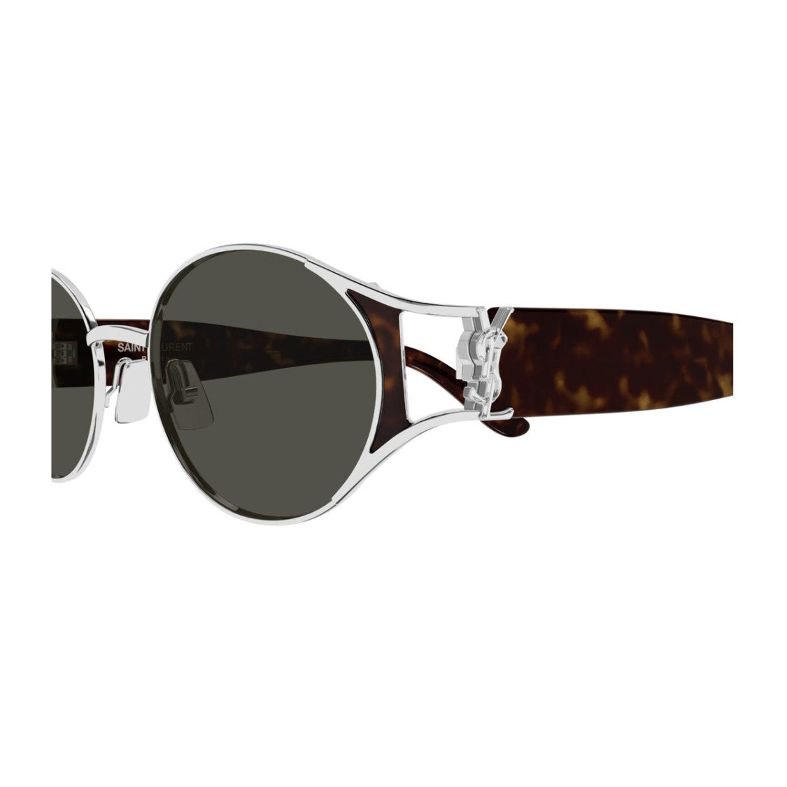Saint Laurent Silver Havana Linea Monogram Sl M919 Oval Sunglasses