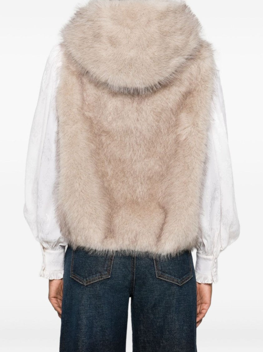 Valentini 1972 Short Sleeveless Coat With Plush Faux Fur