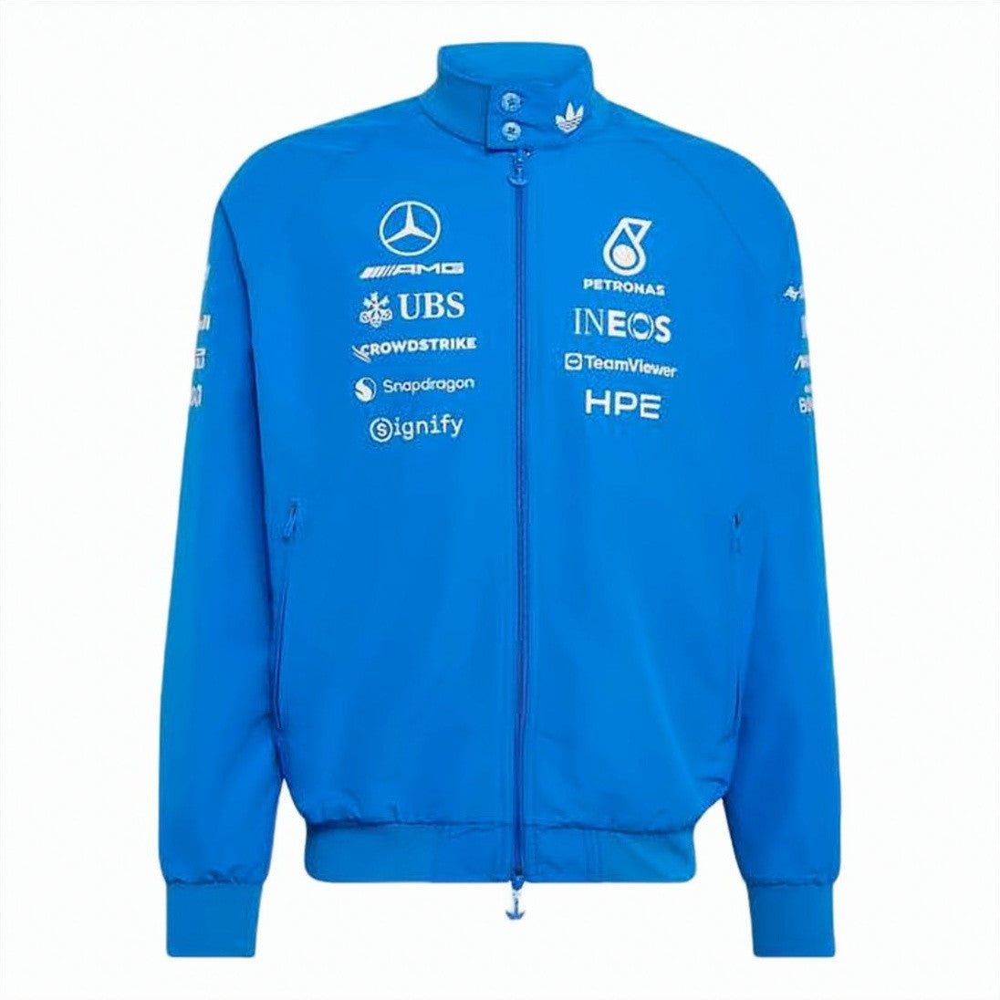 Adidas High-Colar Blue Jacket With Zipper And Sponsor Logos