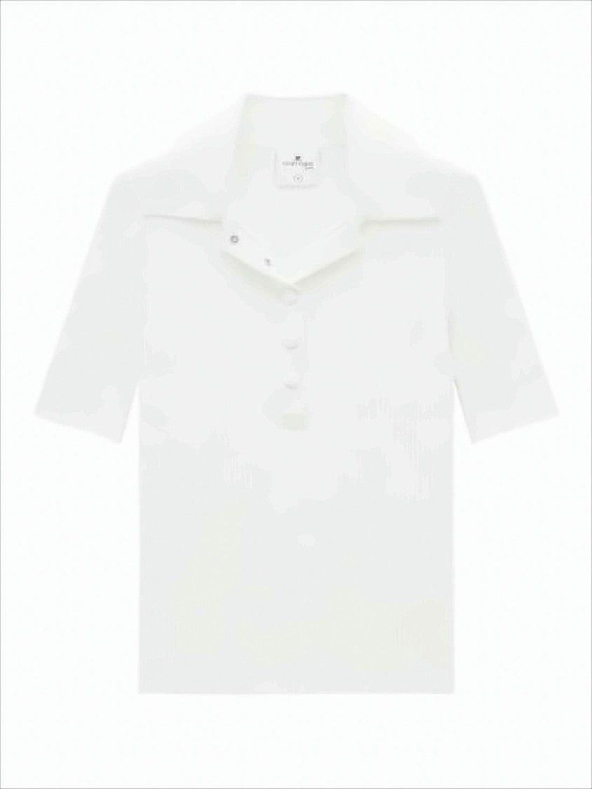 Courrèges Ribbed Short-Sleeved Sweater With Buttoned Placket