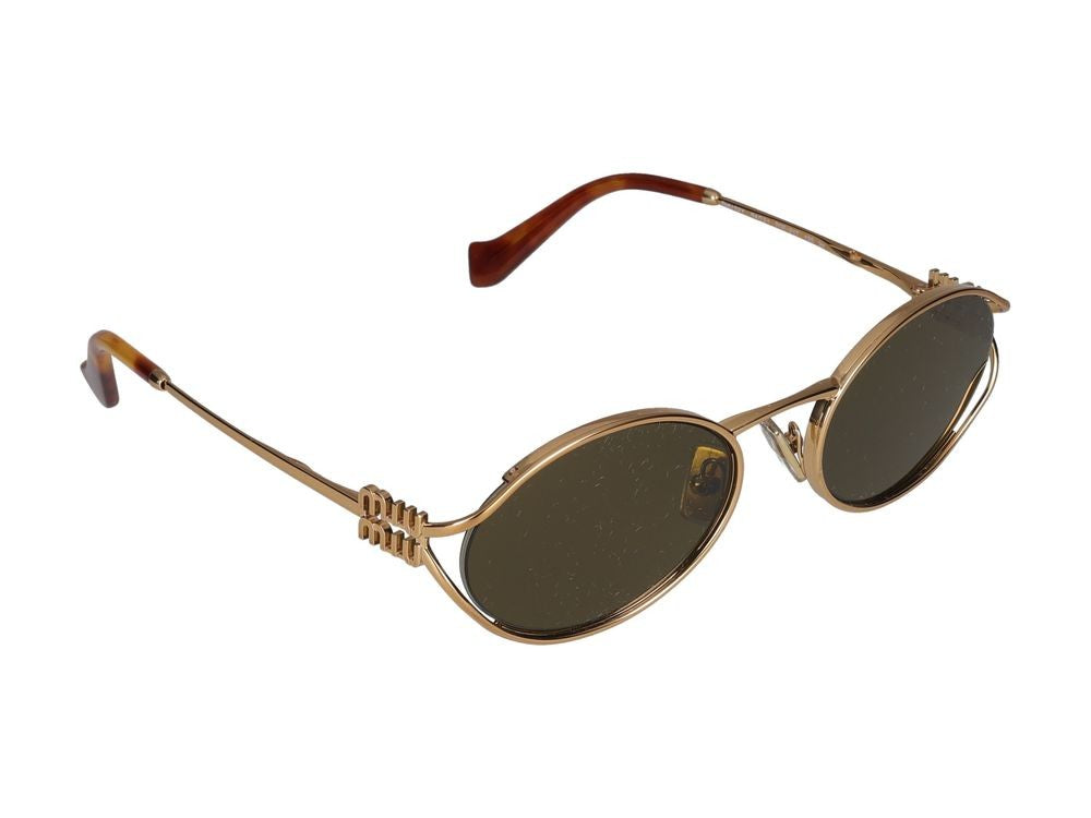 Miu Miu Round Metal Frame Sunglasses With Gold Finish