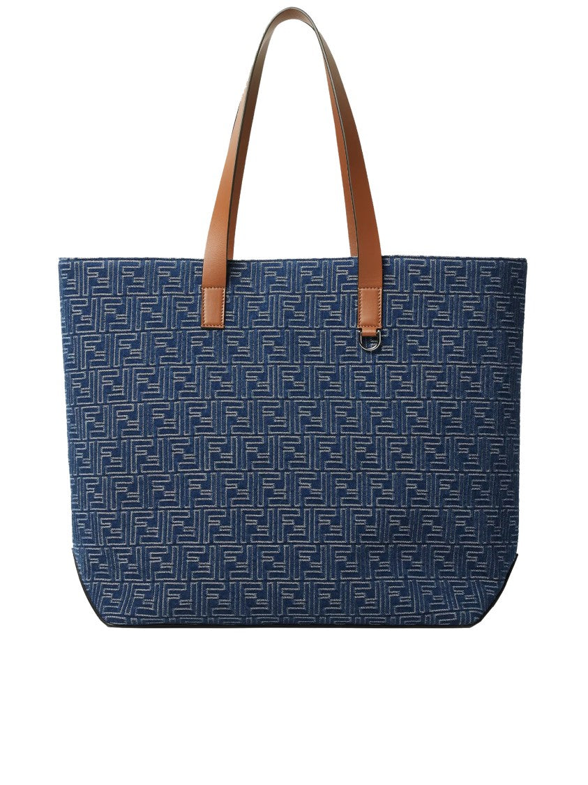 Fendi Blue Geometric Pattern Leather Accent Tote