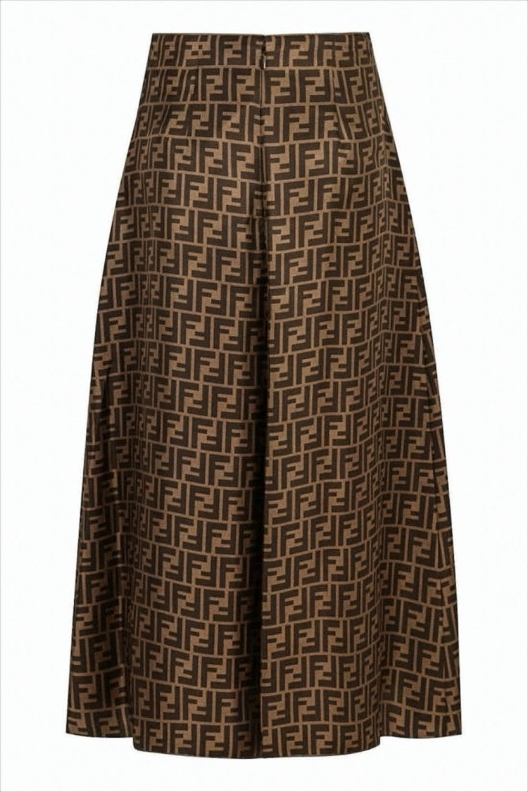 Fendi Geometric Monogram Midi Skirt In Luxurious Silk