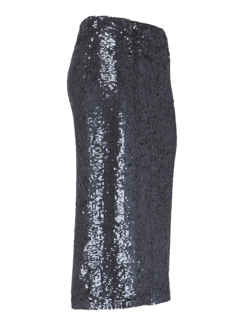 Parosh Straight Silhouette Black Sequin Midi Skirt