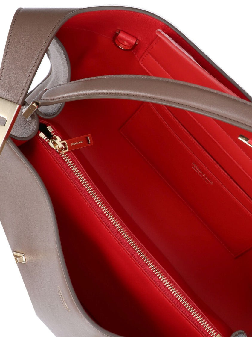 Ferragamo Medium Calf Leather Hug Soft Handbag With Gancini Closure