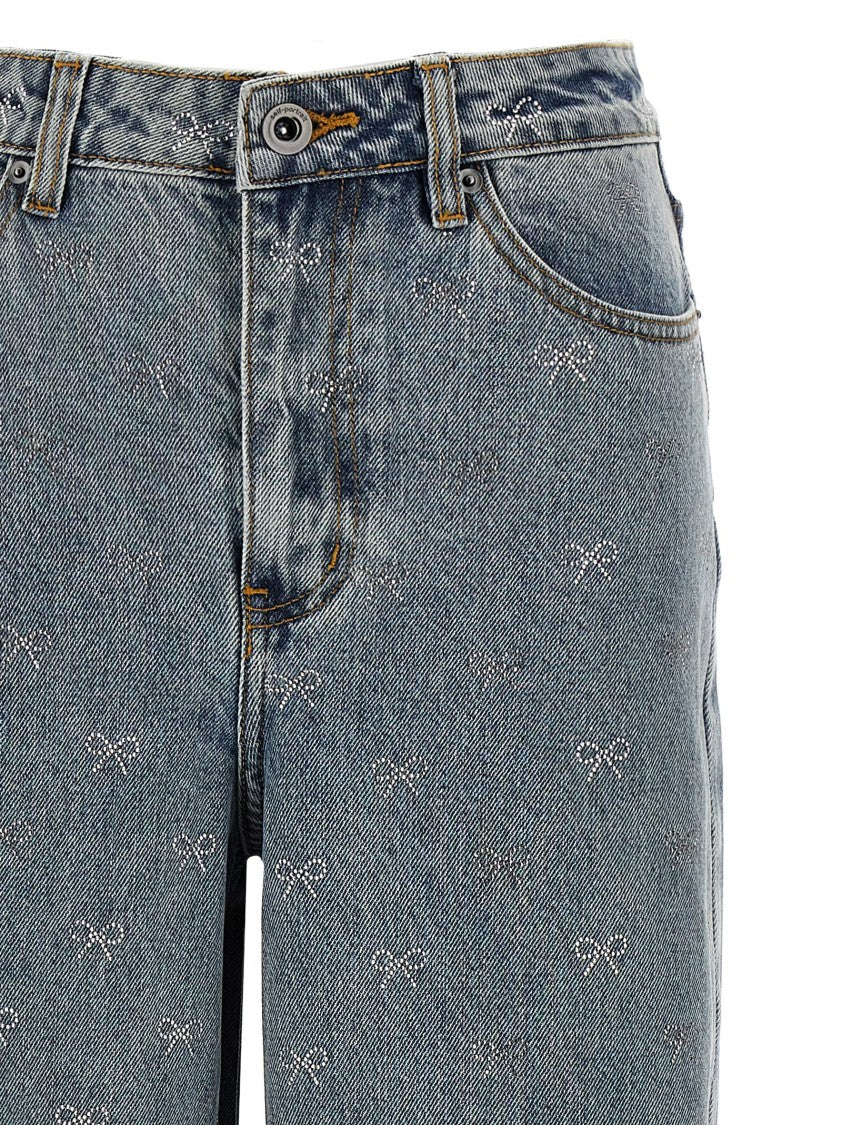 Self-Portrait Light Blue Diamante Bow' Jeans