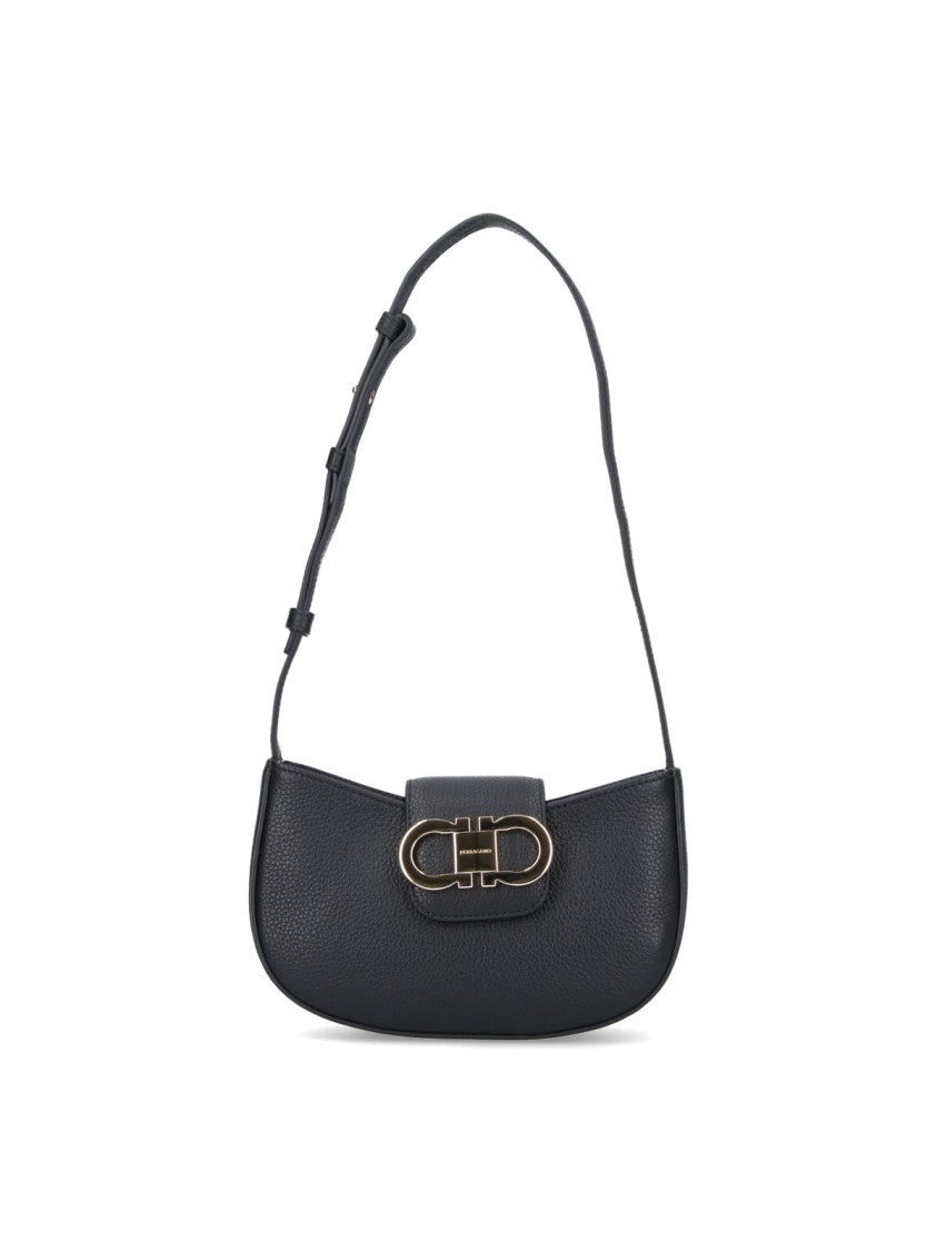 Ferragamo Mini Shoulder Bag With Curved Silhouette And Gold-Tone Logo