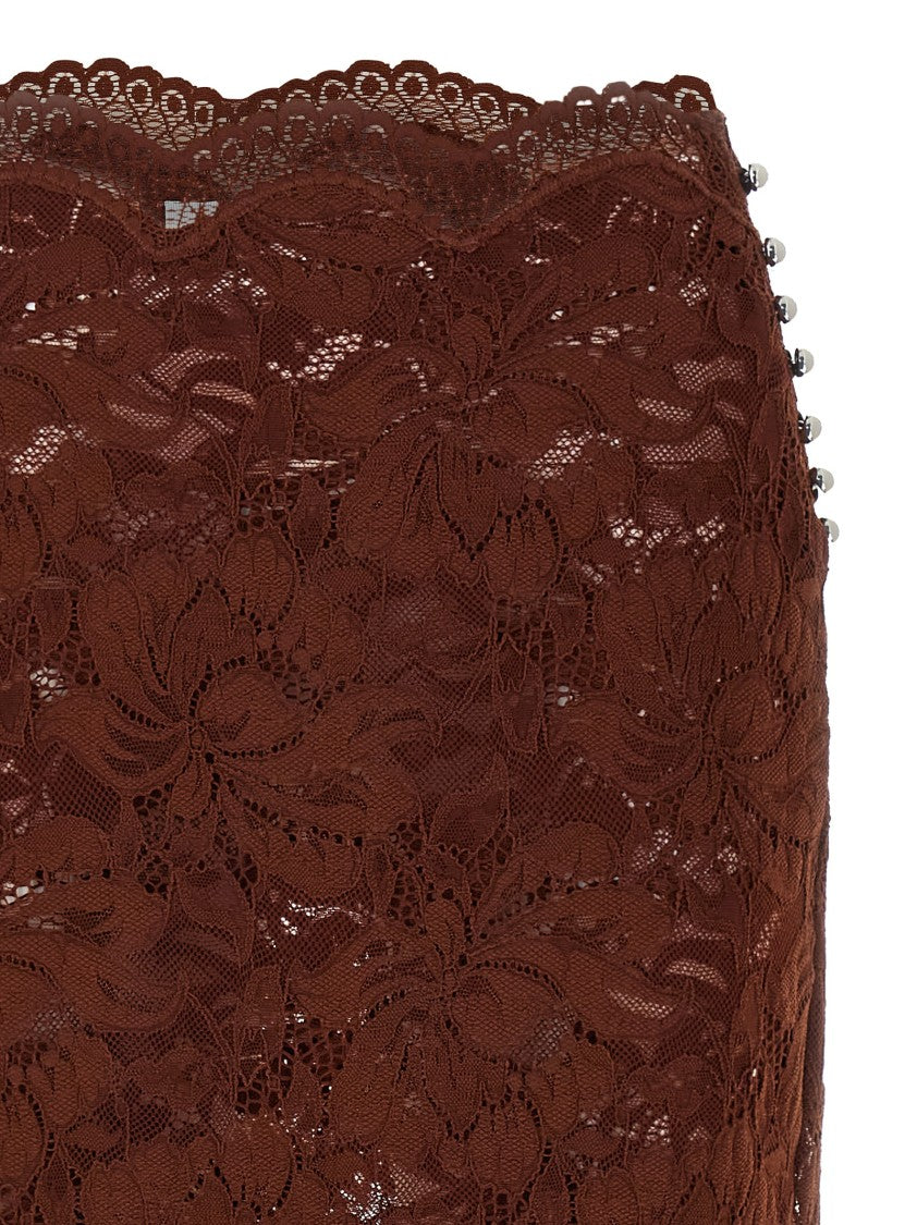 Paco Rabanne Stretch Lace Midi Skirt With Asymmetric Hem