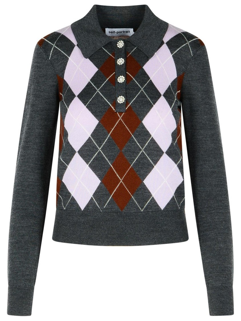 Self-Portrait Argyle' Grey Wool Sweater