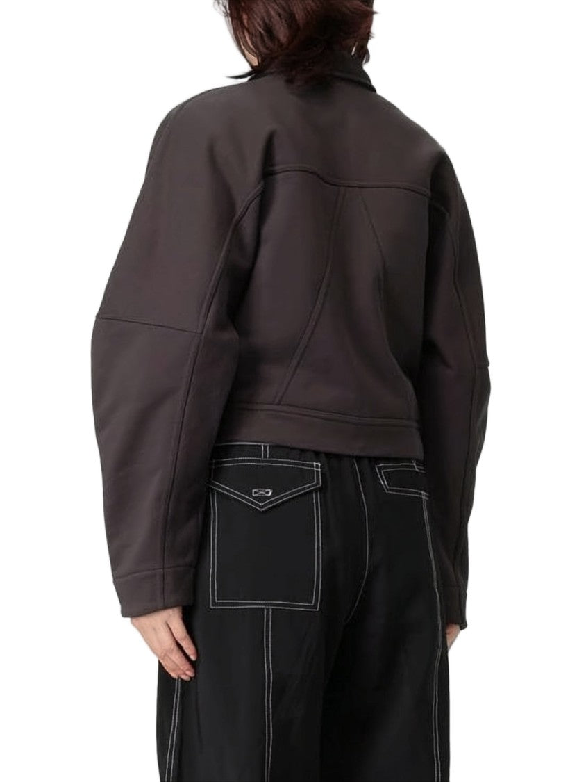 Ganni Cropped Boxy Silhouette Jacket With Classic Collar