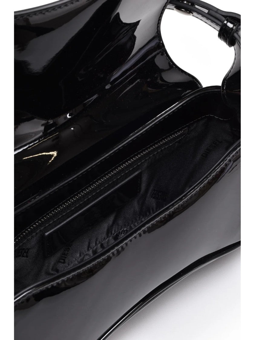 Diesel Black Curved Leather Clip Closure Clutch