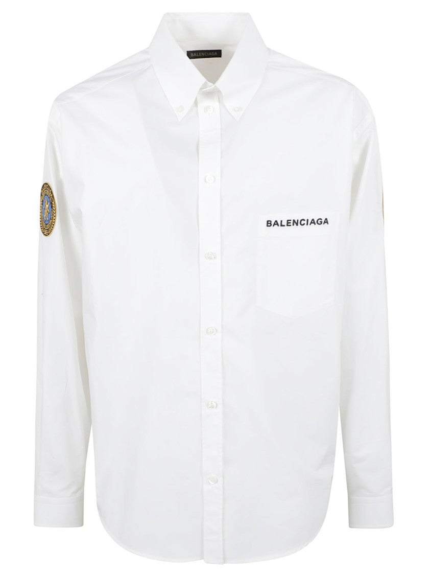 Balenciaga Button-Down Cotton Shirt With Logo Detailing