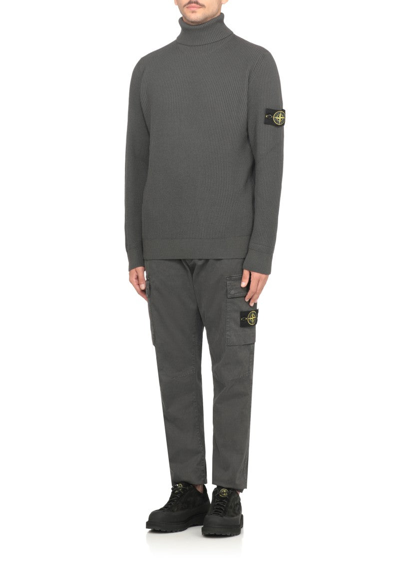 Stone Island High Neck Dark Grey Wool Sweater