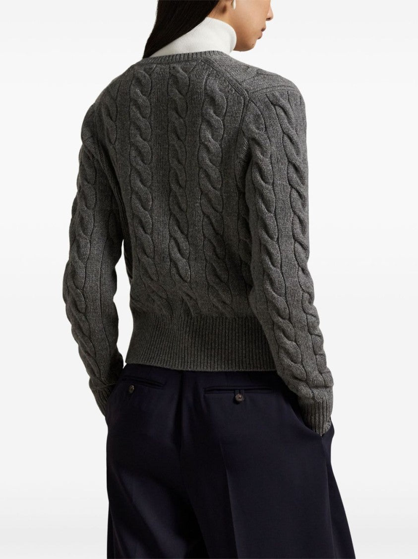 Polo Ralph Lauren Cable Knit Sweater With Button-Up Front And Fitted Ribbed Hem