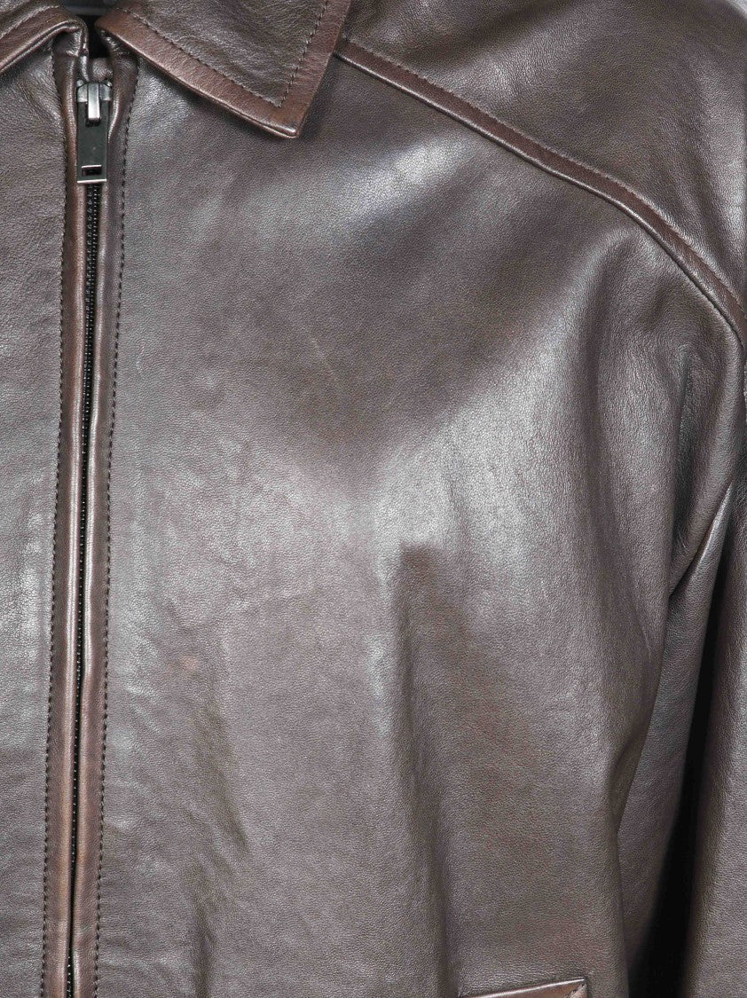 Max Mara Dark Brown Wkdcose Leather Jacket