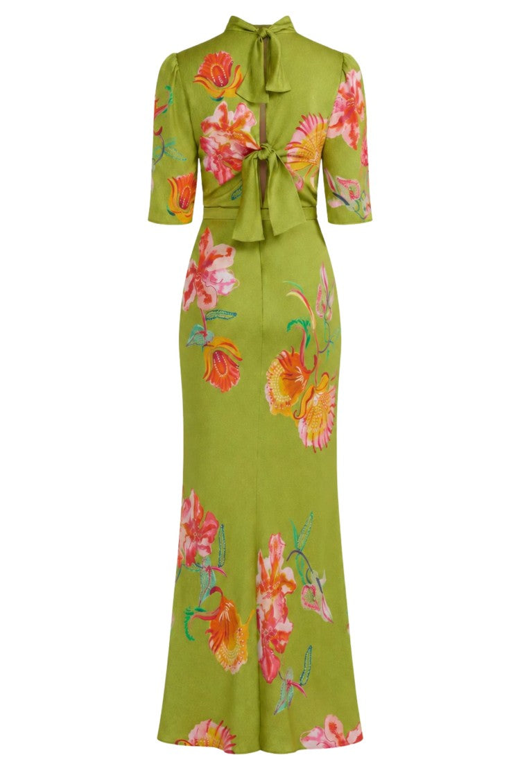 Saloni Lilia Garden Adele-B High Neck Double Bow Viscose Dress