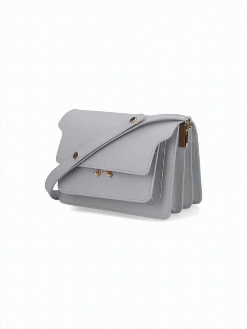 Marni Structured Grey Fabric And Leather Shoulder Bag With Gold Hardware