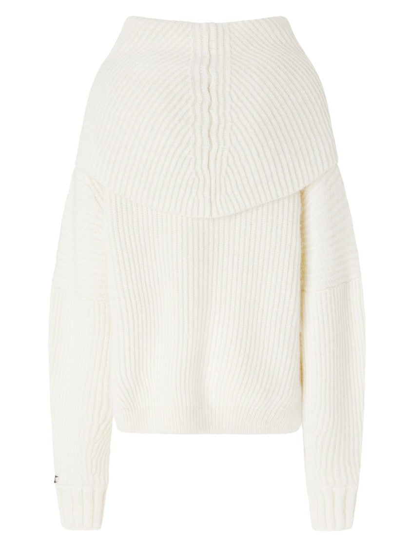 Pinko Cropped Off-The-Shoulder Knitted Sweater With Ribbed Texture