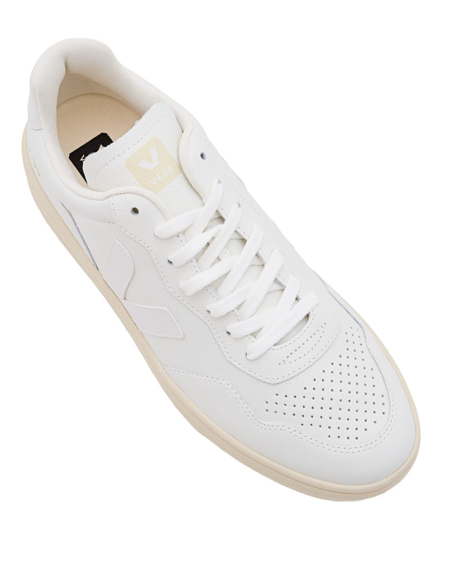 Veja White V-90 Perforated Leather Sneakers