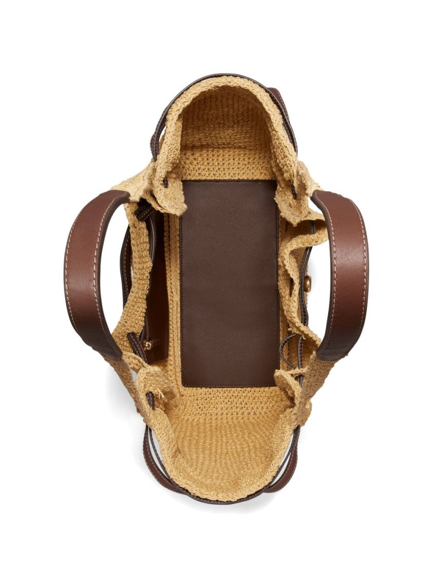 Tory Burch Woven Paper Straw Tote With Leather Trim Accents