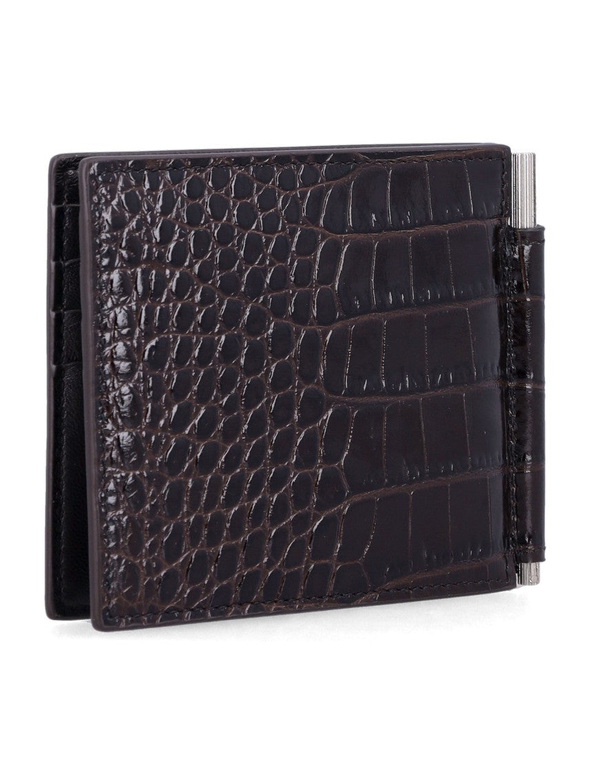 Tom Ford Croc-Embossed Leather Money Clip Wallet