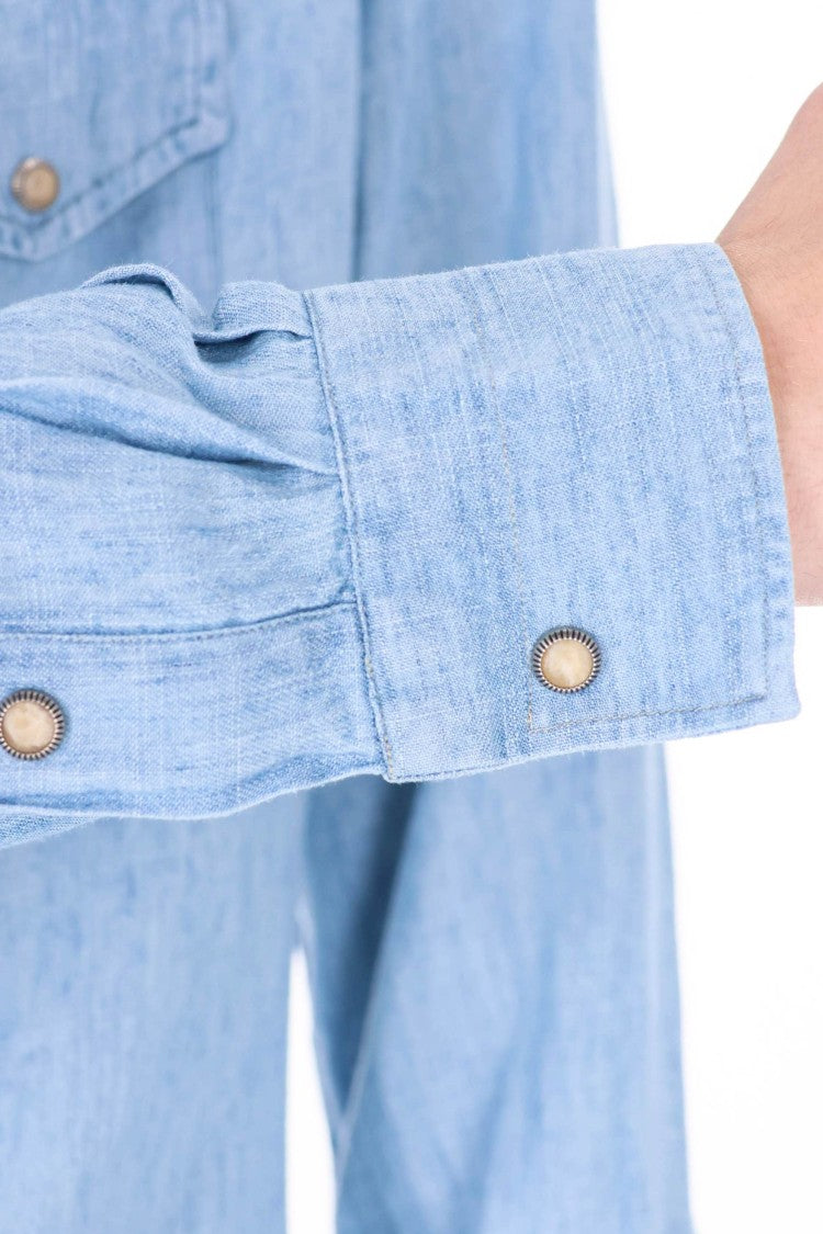 Eleventy Texas Denim Lyocell-Linen Casual Shirt
