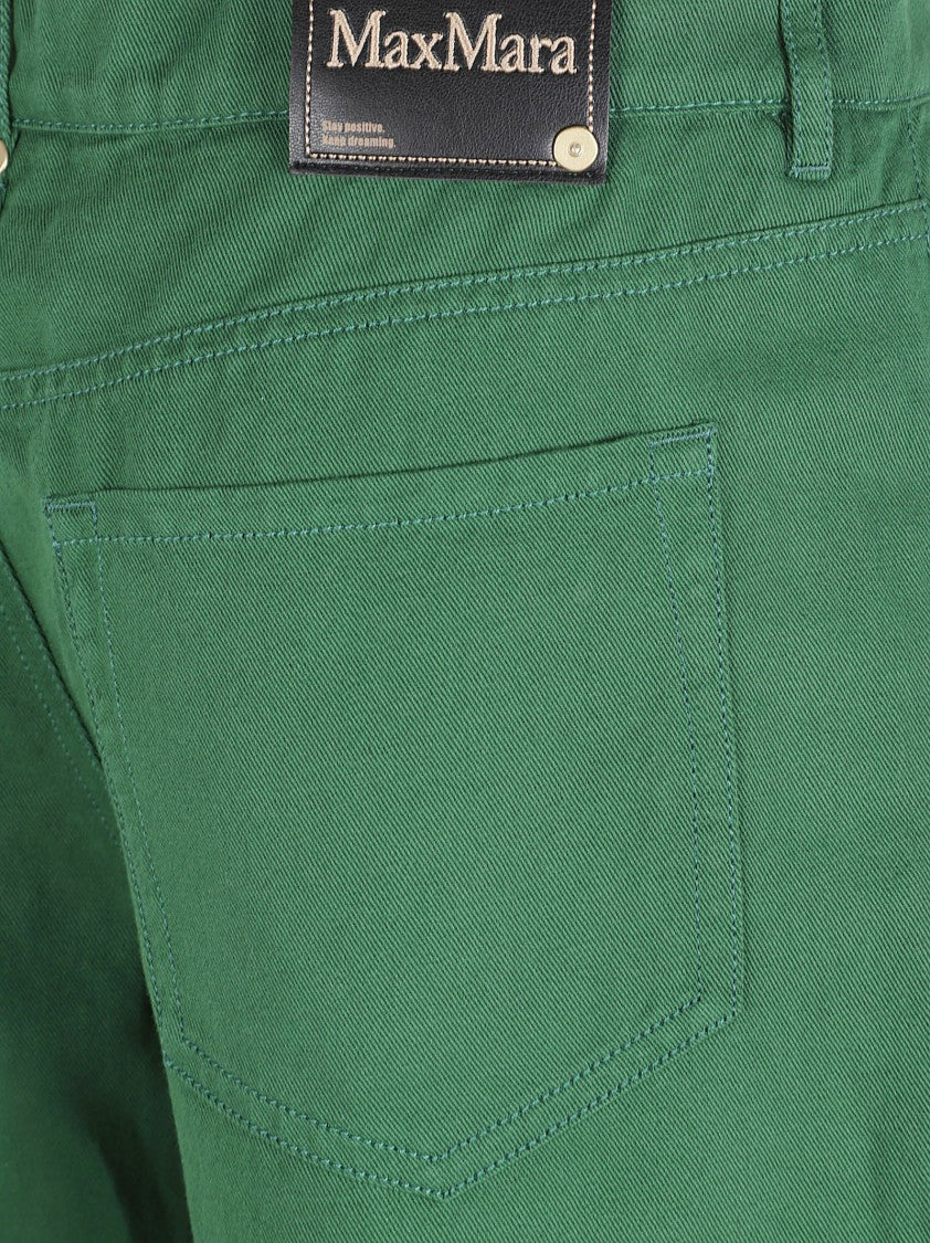 Max Mara Wide-Leg Green Trousers With Five-Pocket Design