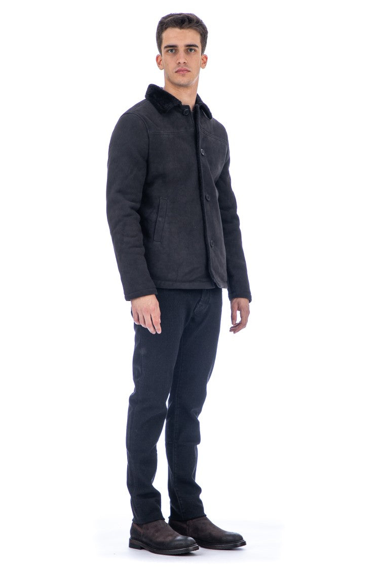 Giorgio Brato Short Black Lamb Leather Coat With Visible Button Closure