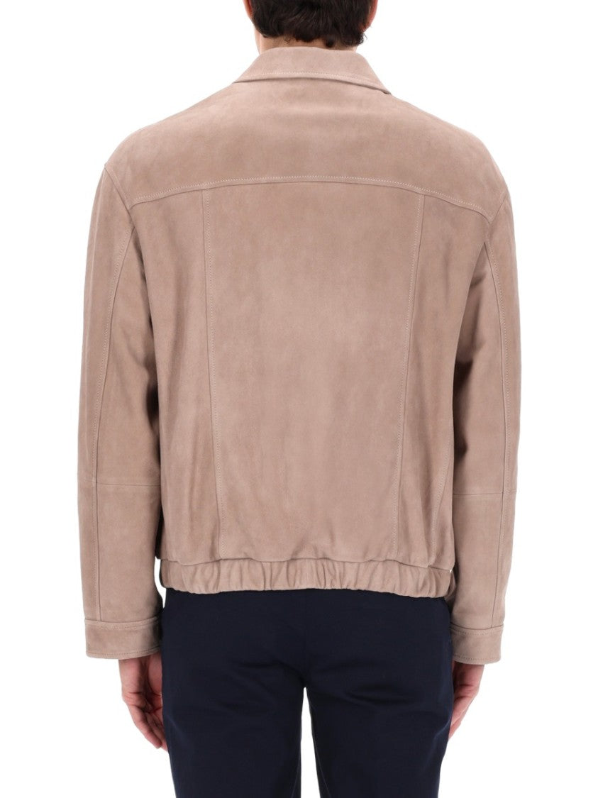 Brunello Cucinelli Minimalist Zip-Up Leather Suede Jacket