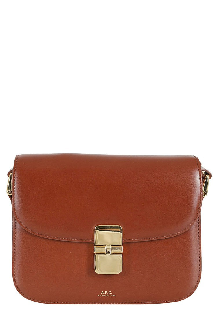 A.P.C. Brown Grace Small Engraved Logo Leather Shoulder Bag