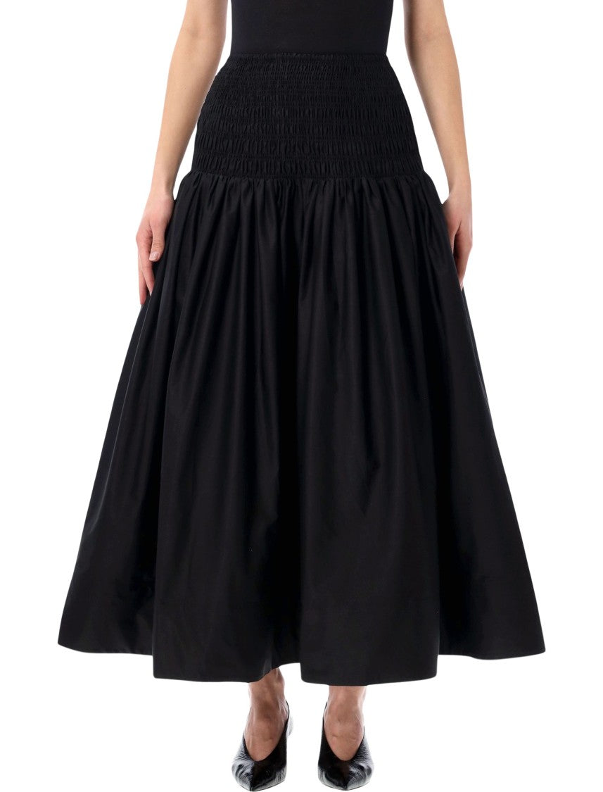 Self-Portrait Voluminous Black Cotton Midi Skirt