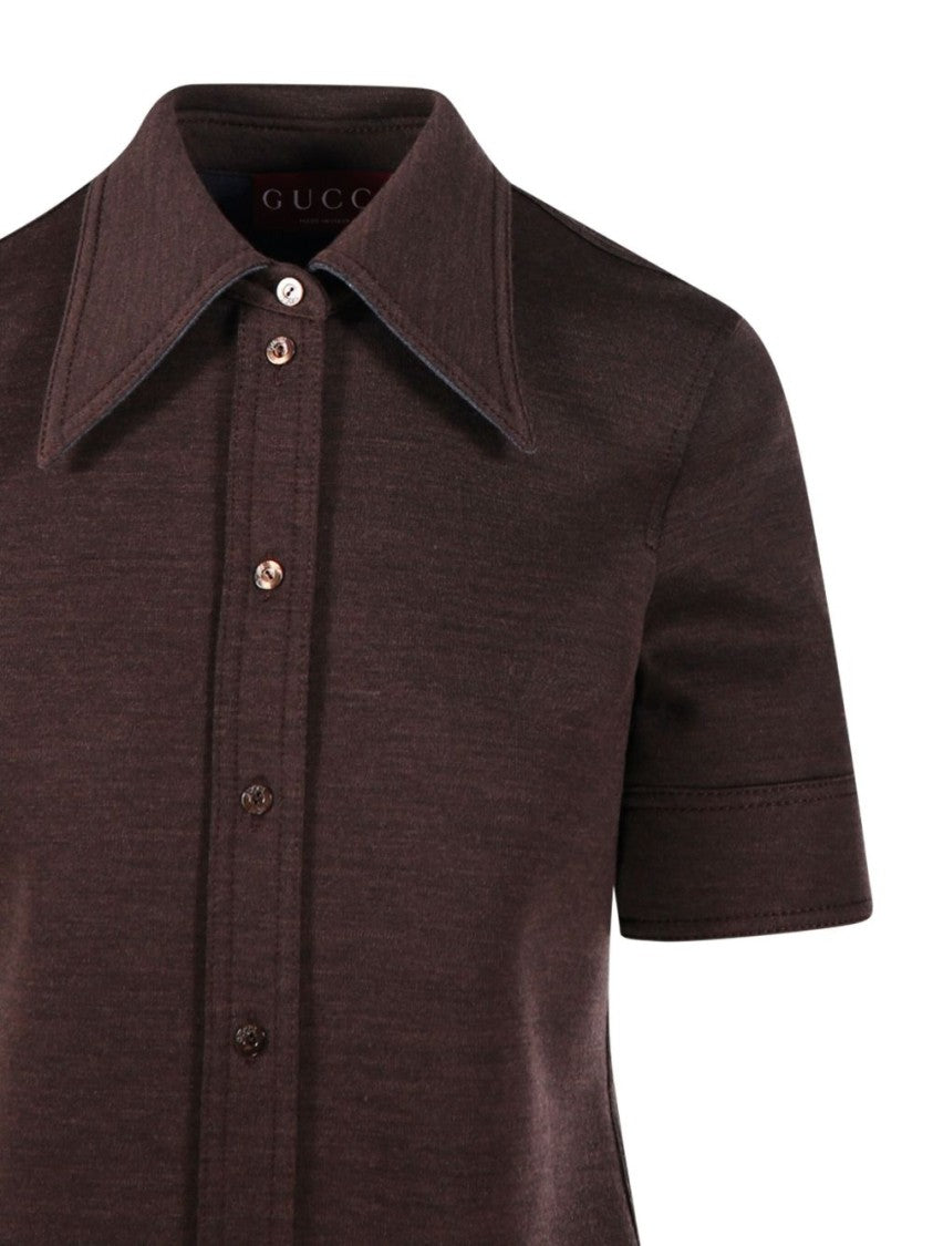 Gucci Structured Dark Brown Shirt With Pointed Collar