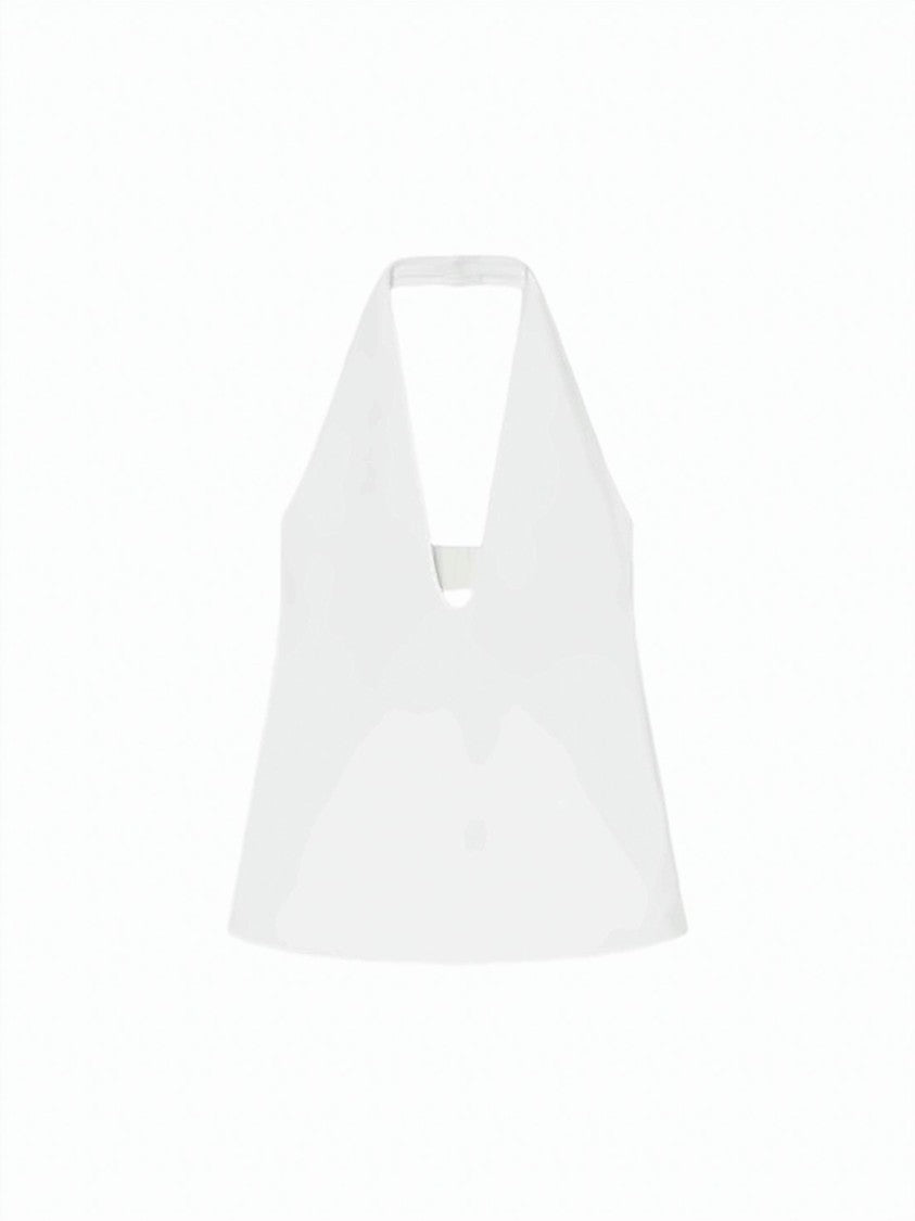 Gimaguas White Sleeveless Deep V-Neck Flared Top