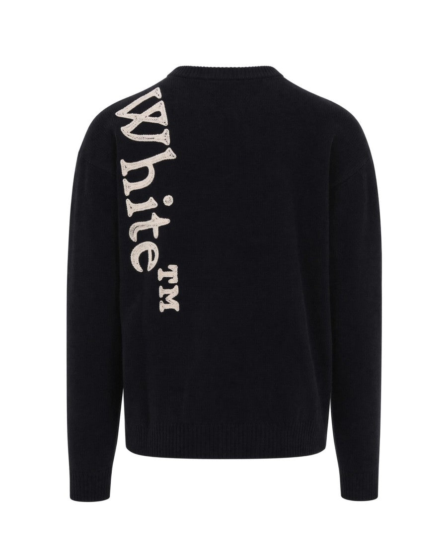 Off-White Black Wool-Blend Chain-Embroidered Sweater