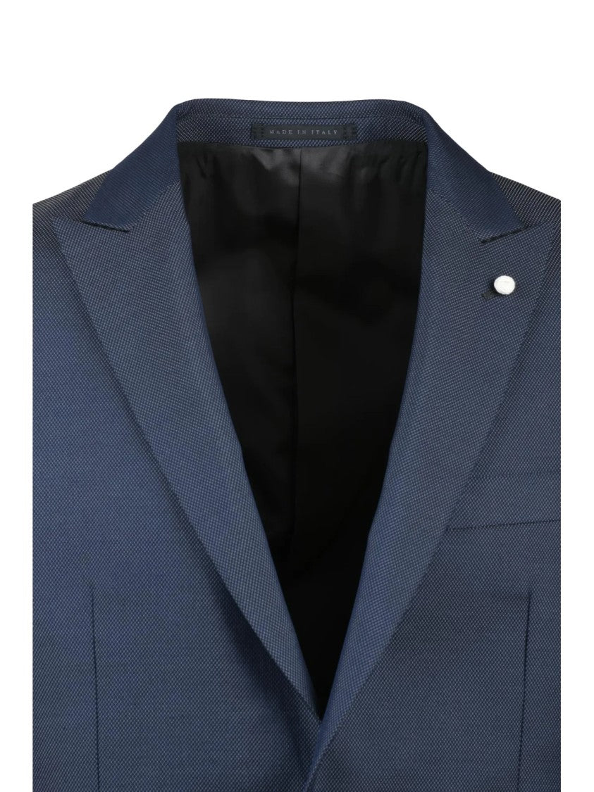 Luigi Bianchi Wool-Blend Blue Jacket With Notched Lapels And Tailored Silhouette