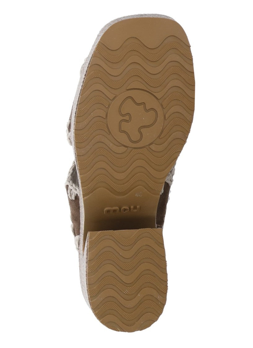 Mou Brown Raffia Ankle Strap Sandals