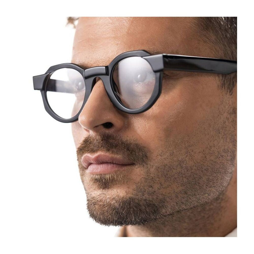 Toffoli Costantino T106 Bold Round Frame Sunglasses In Black Satin Acetate