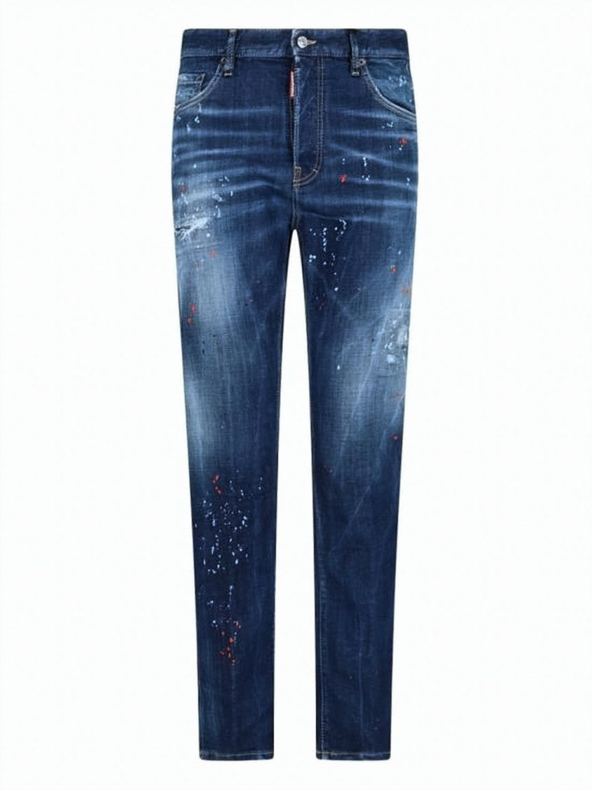 Dsquared2 Slim Fit Distressed Denim Pants With Artistic Accents