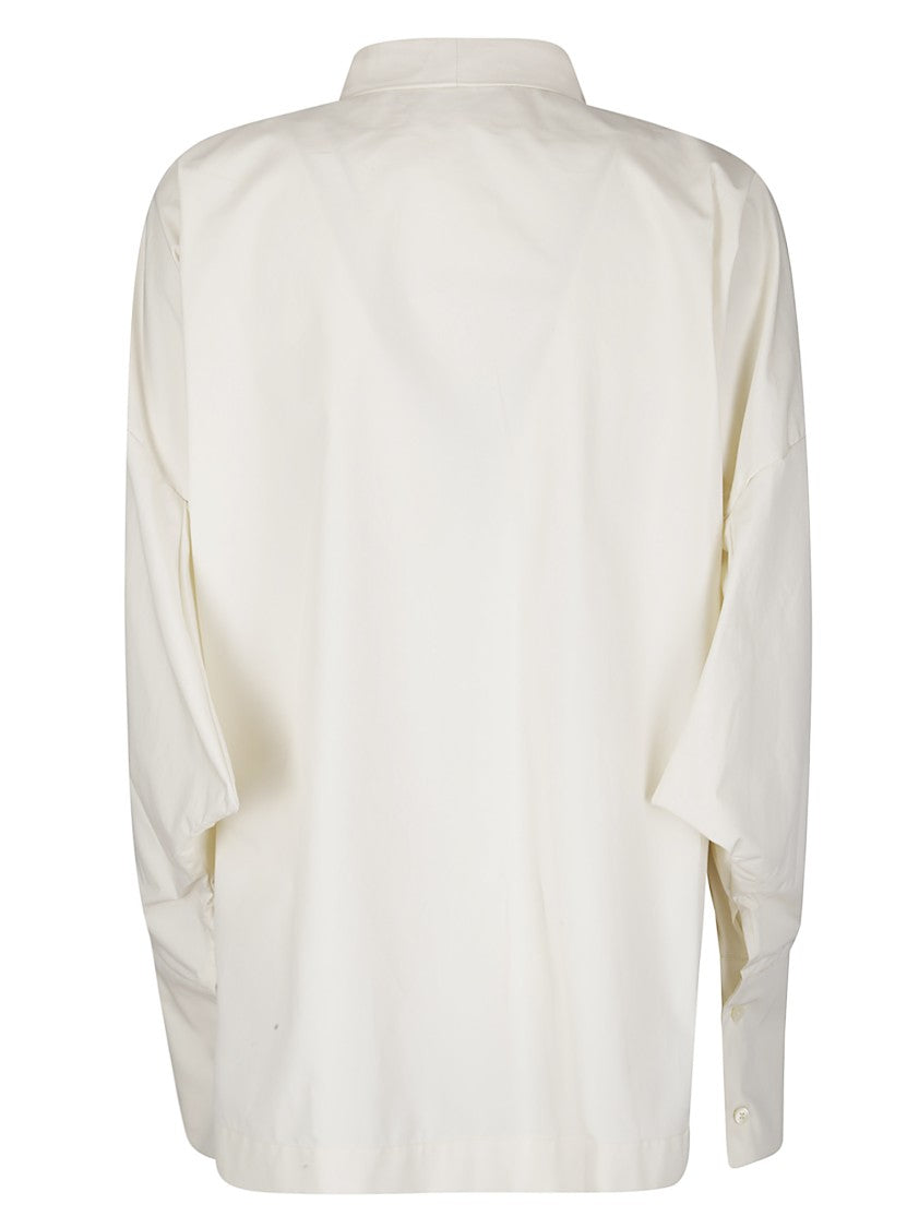 The Latest Long-Sleeved Ecru Shirt With Tie-Neck Collar