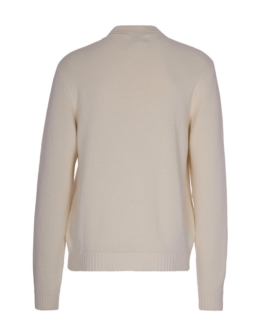 Arte Antwerp Cream Cotton Knit Cardigan With Graphic Embroidery