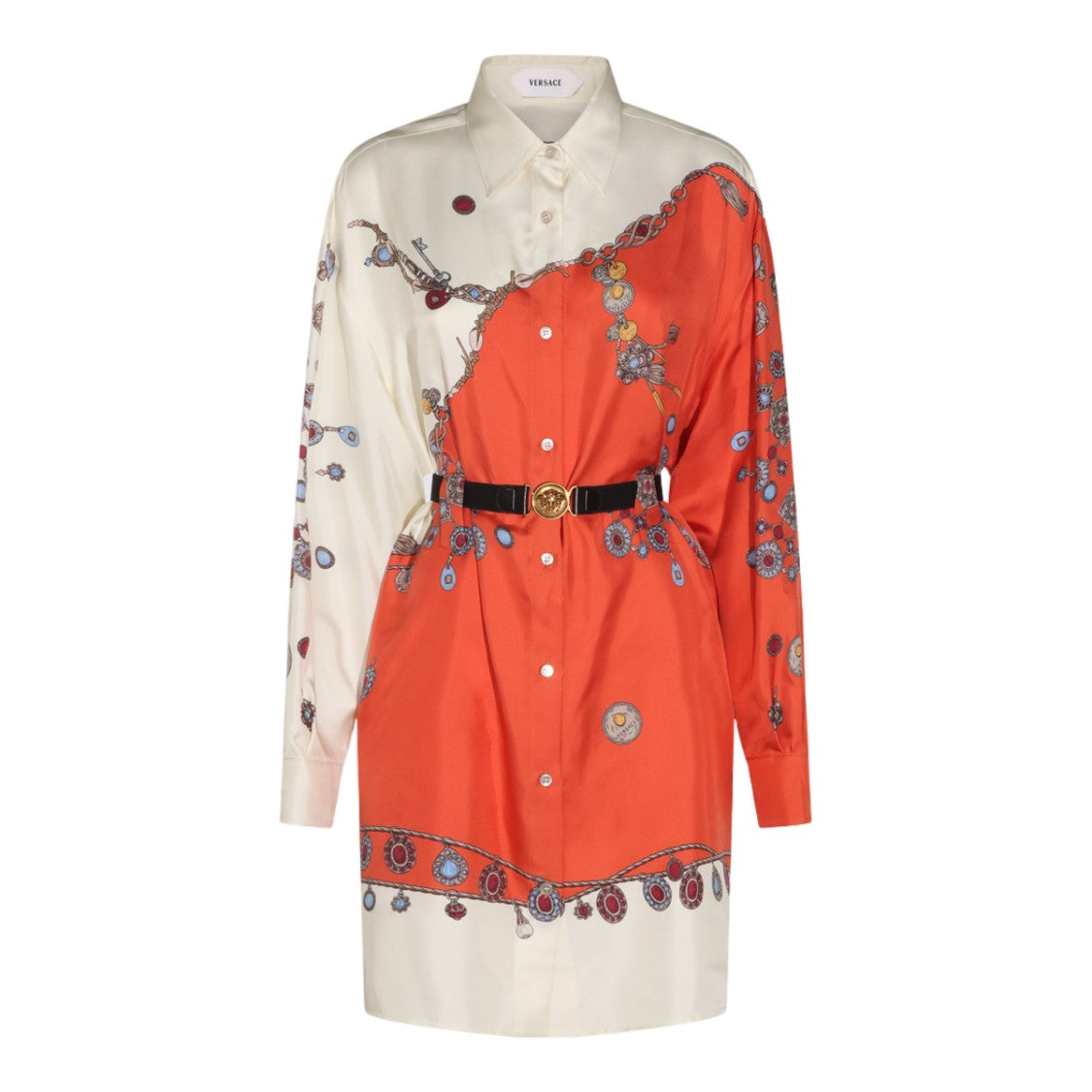 Versace Shirt-Style Mini Dress With Vibrant Color Block Design