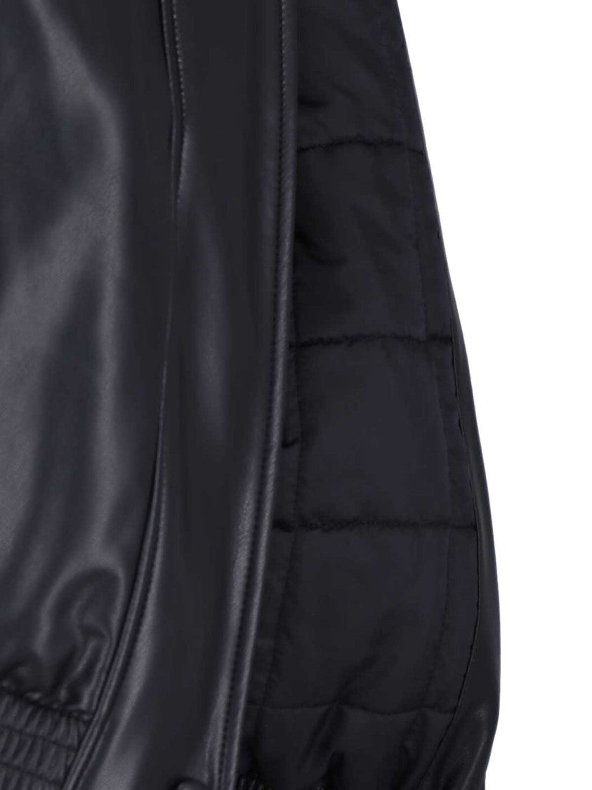 Low Classic Black Detachable Faux Fur Collar Faux Leather Bomber Jacket