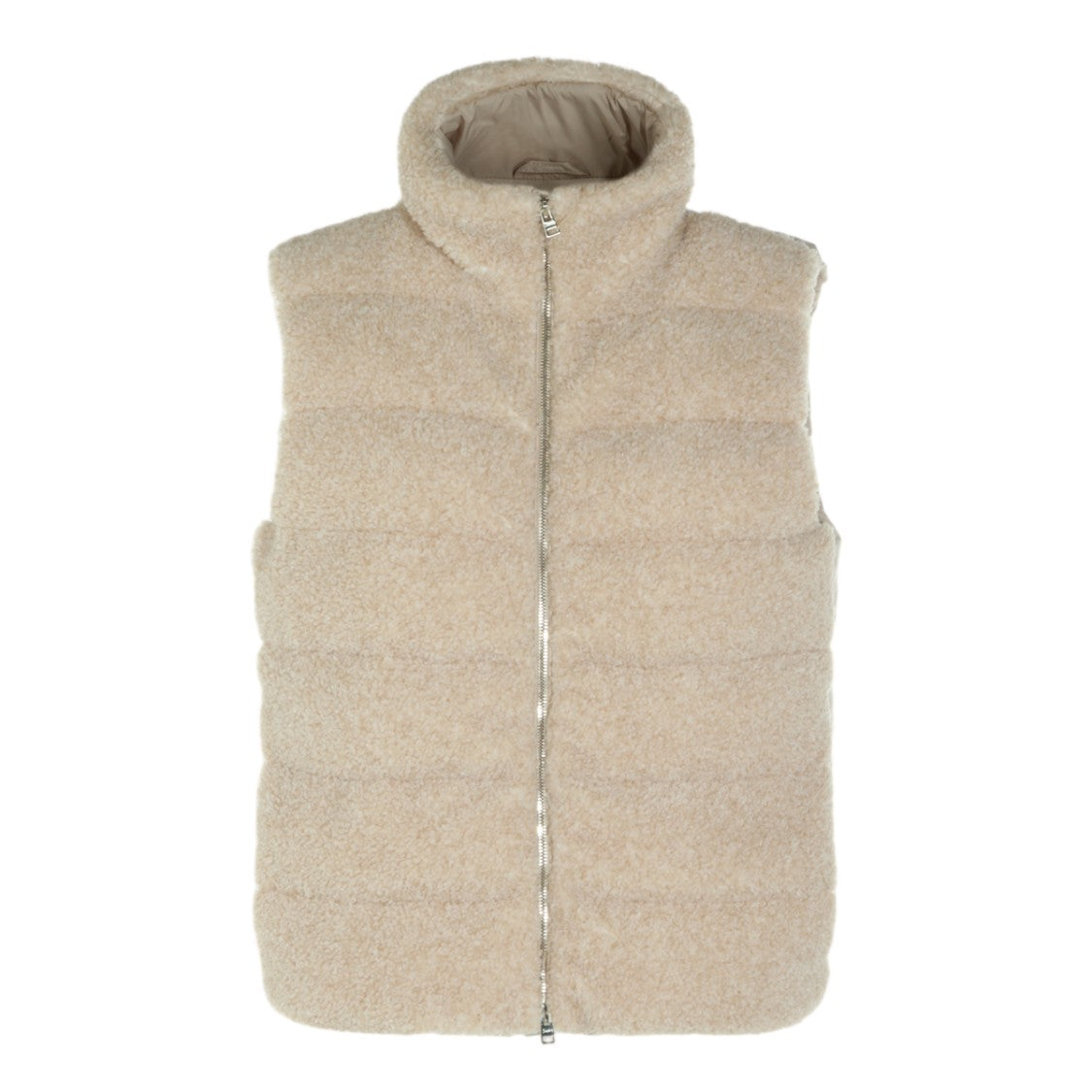 Herno Sleeveless Plush-Textured Jacket With High Collar And Quilted Back